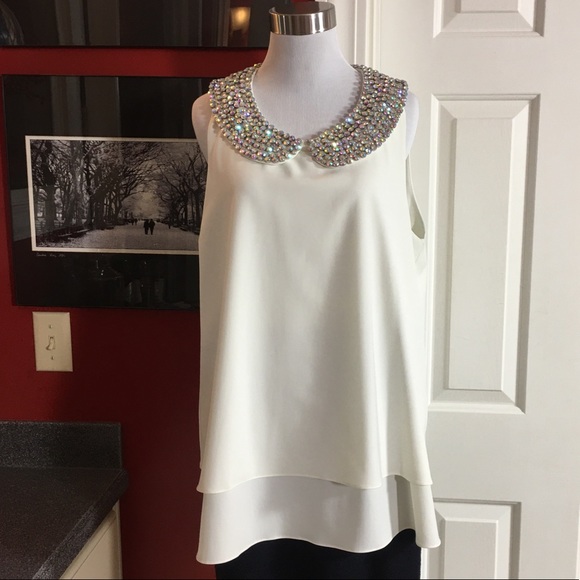 Julie Brown NYC Jeweled Top XL Cami Holiday party White - Picture 2 of 8
